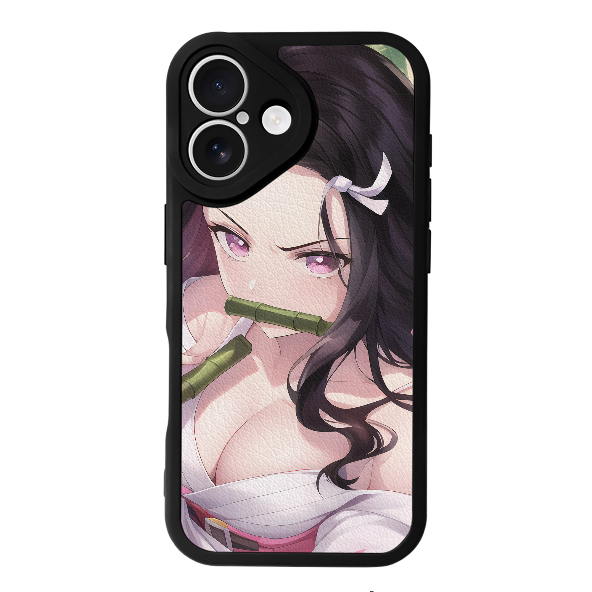（画像用） 鬼滅の刃（きめつのやいば）竈門 禰󠄀豆子／かまど ねずこ Kamado Nezuko 【iPhone 16シリーズ対応】シリコンスマホケース（レザー調） 材質：シリコン